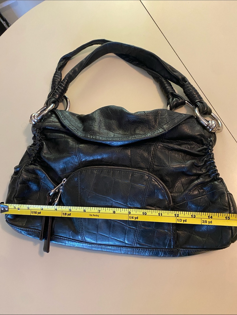 b. makowsky Black Leather Shoulder Bag with Leopard-Print Lining - Picture 12 of 15